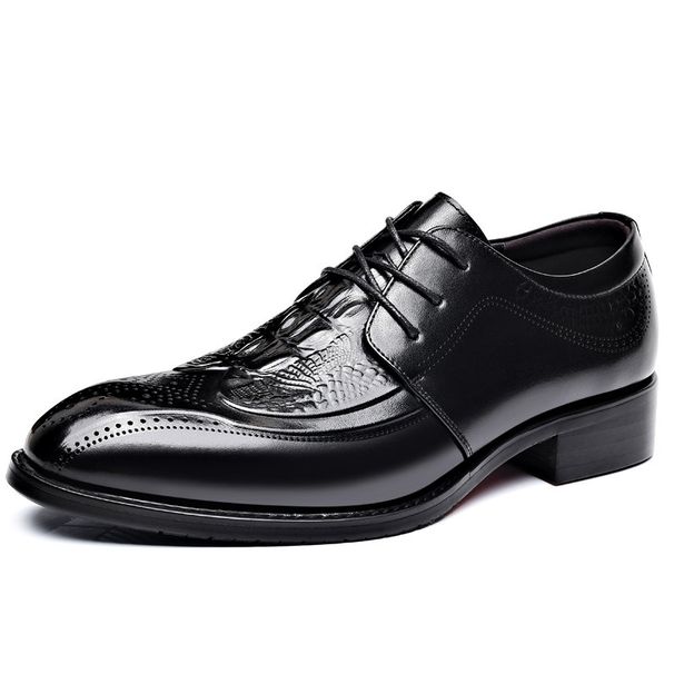Euro Step First Layer Cowhide Crocodile Pattern Brogue Lace-Up Business Formal Men's Genuine Leather British Casual Wedding Shoes_vogvips.com