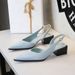 Pointed Rear Strap Single Shoes Hollow Shallow Mouth Comfortable Thick Heel Shoes Middle Heel Side Empty Women's Shoes_vogvips.com