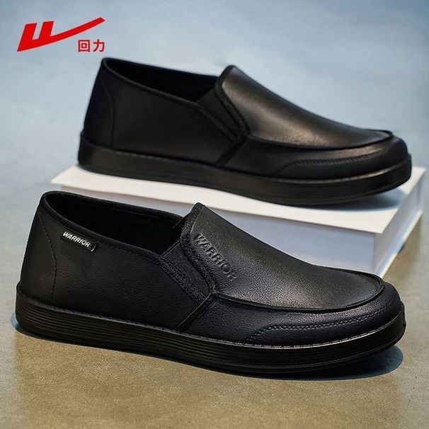 Huili Men's Casual Leather Shoes, 2026 Spring New Trendy Leather Waterproof Sneakers, Black Casual Shoes_vogvips.com