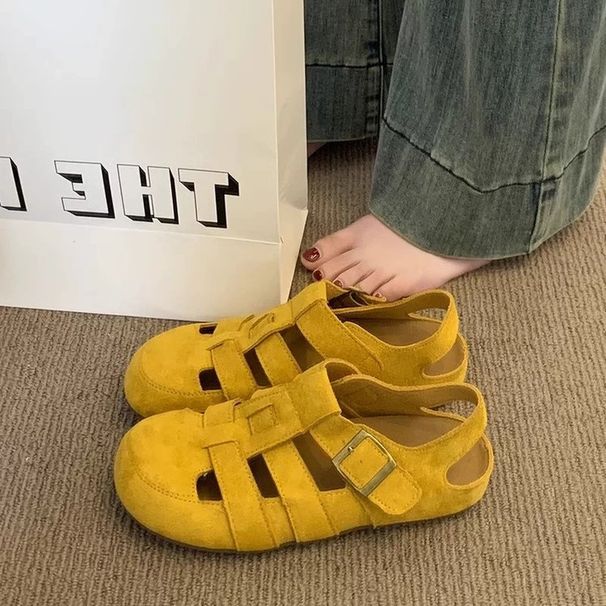 Mori Baotou Sandals For Women Wear Hollowed-out Half-slippers Woven Soft Flat-soled Pig Cage Shoes_vogvips.com