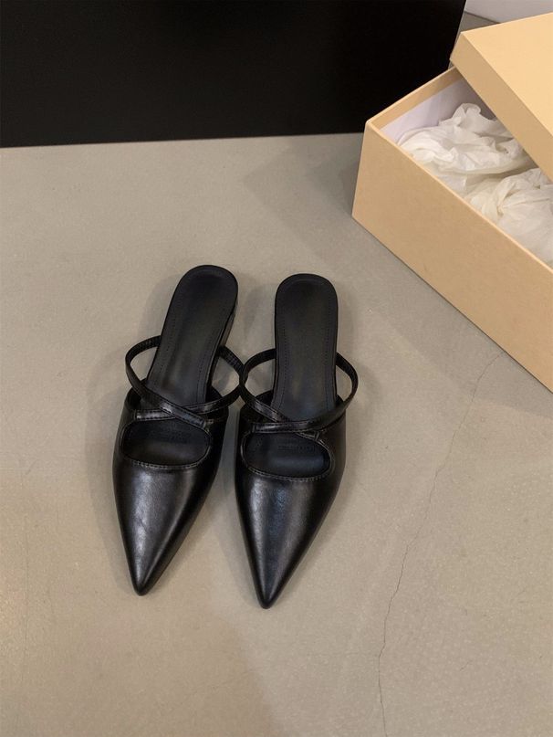 French-style Retro Closed-toe Mules For Women, 2025 New Summer Pointed-toe Slip-on Flat Sandals_vogvips.com