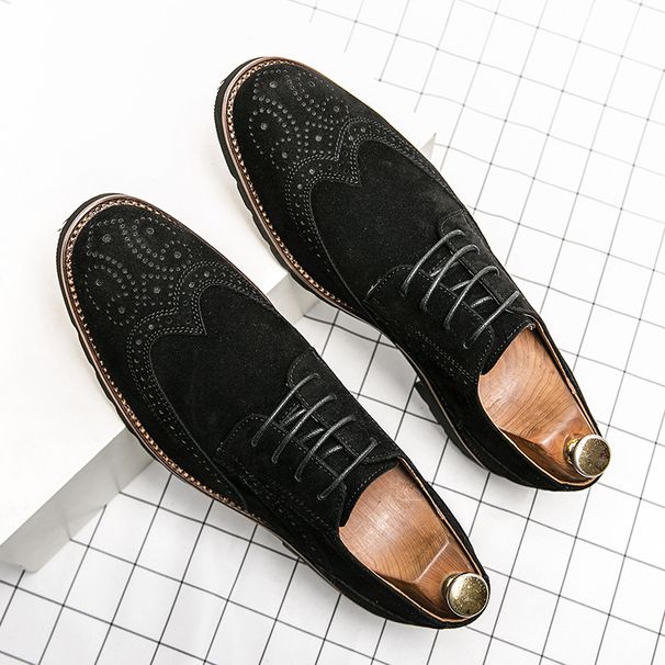 Large Size 46 Brogue British Style Low-top Lace-up Leather Men's Suede Breathable Casual Business Shoes_vogvips.com