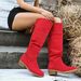 Women's Plus Size Suede Lace Up Boots Chunky Heel Pleated Slouch Design Winter Style European American Fashion_vogvips.com