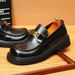 Big Toe Leather Shoes Men's Genuine Leather British Business Casual Platform Height Increasing Men's Shoes Glossy Square Toe Slip-on Formal Shoes_vogvips.com