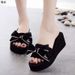 Bowknot One-Strap Women, Summer New Style, Skirt Matching, Versatile Thick-Soled Wedge Beach Sandals For Outdoor Wear_vogvips.com