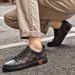 Men's Shoes Flat Soled Fashionable Cowhide Casual Shoes Spring Low Top Lace Up Plaid Retro Sports Shoes_vogvips.com