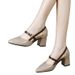 2025 Spring New Women's Pointed Toe Chunky Heel Mary Jane Shoes, Hollow Out Single Strap Patent Leather Mid-Heel Shoes_vogvips.com