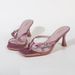 Elegant Heart Buckle Strap Kitten Heel Sandals - Square Toe Satin Summer Slides For Women (Black/Silver/Pink)_vogvips.com