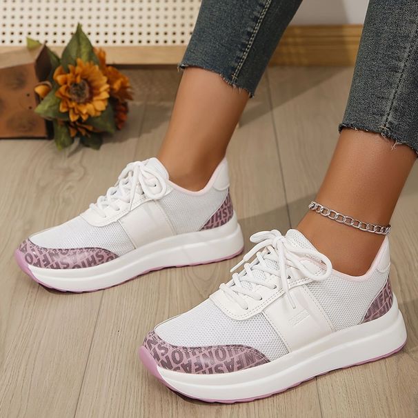 Cross Border 2025 Autumn New Women's Casual Flat Sports Large Size Strappy Mid Heeled Mesh Shoes Fashionable_vogvips.com