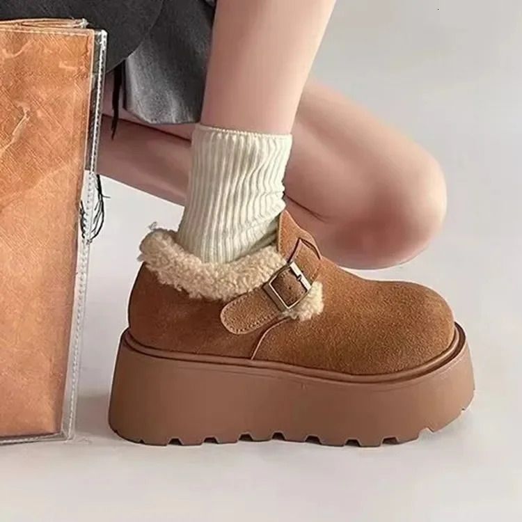 Fashionable Versatile Womens Birkent Cotton Thick Bottom Loafers Winter Warm Fleece Lined Flat Heel Round Toe Shoes_vogvips.com