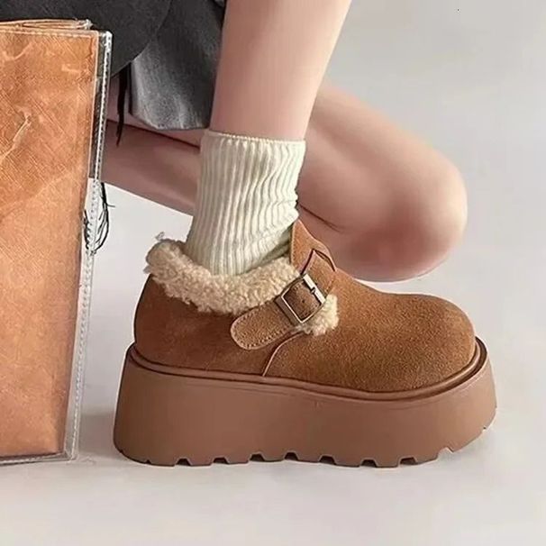 Fashionable Versatile Womens Birkent Cotton Thick Bottom Loafers Winter Warm Fleece Lined Flat Heel Round Toe Shoes_vogvips.com