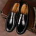Summer beanie men's leather shoes flat bottom plus size casual shoes men's trendy fashion outdoor business casual lazy shoes men_vogvips.com