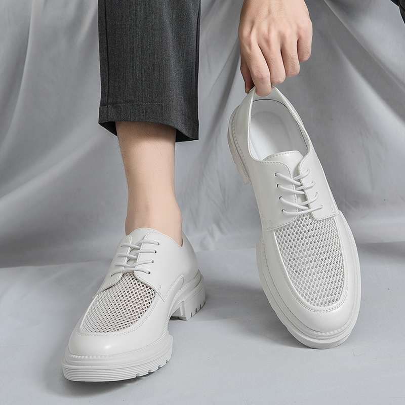 Euro Step Abrasion Resistant Summer New Breathable Mesh Brogue Trendy Soft Sole Men's Leather Slip-On Casual Shoes_vogvips.com