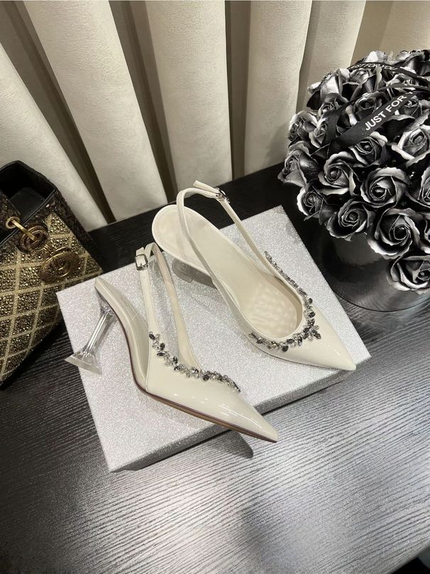 Edition ~ Gentle Style Rhinestone Pointed Toe Sandals 2025 Spring New Closed-Toe Stiletto Dress Versatile High Heels_vogvips.com