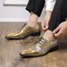 Cross-Border Gold Glossy Business Brogue European And American Fashion Large Size Lace-Up Derby Pointed Toe Small_vogvips.com