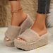 Warm Fleece Lined Platform Wedge Heel Slippers For Women Plus Size Thick Soled Cotton Slippers Suitable For Autumn_vogvips.com