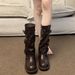 Women's Fashion Cowboy Boots With Chunky Heel - Retro Stacked Ankle Boots For Women, Comfortable Round Toe Mid-Calf Boots In Black & Brown_vogvips.com