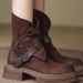 ShoeVault Martin For Women 2024 New Autumn Winter Chunky British Style Motorcycle Mid Heel Belt Buckle Short Women's Boots_vogvips.com