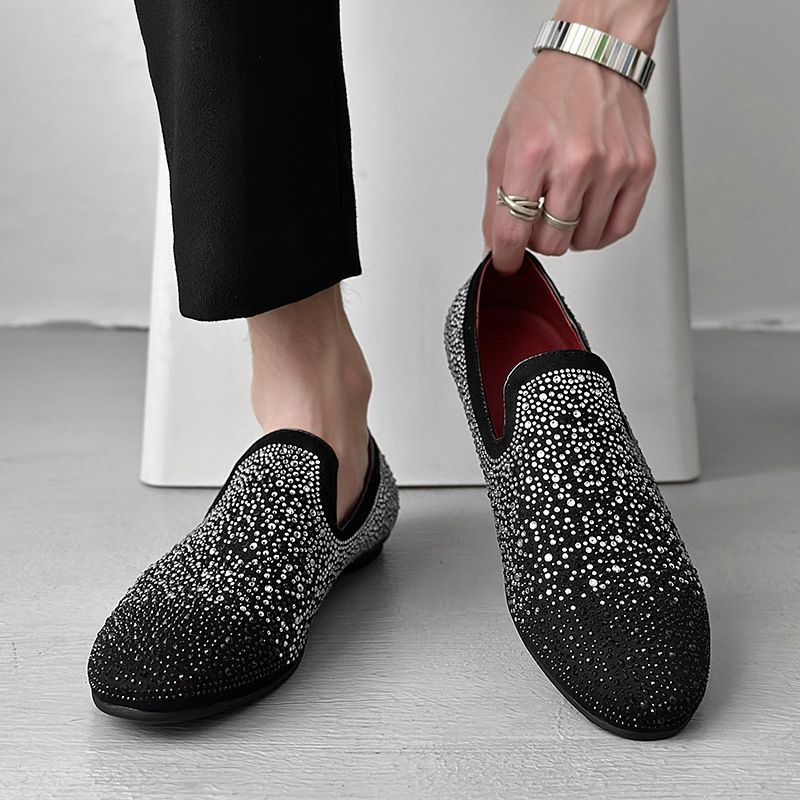 Suitable For All Seasons Trendy Brand CL Style Slip-On Loafers Beanie Hot Rhinestone Driving Men's Shoes 510-1_vogvips.com