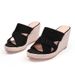 Korean Style Platform Sandals With Open Toe & Chunky Heel - Breathable Linen-Wrapped Sole For Summer - Black & Beige_vogvips.com