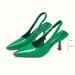 Solid Color Pointed Toe Casual Thin Heel Sandals For Women, 2024 Summer New Style, Single Strap Buckle, European And_vogvips.com