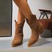42 Size New Western Cowboy Women, Suede Thick Heel Pointed Toe V-Cut Slimming British Style Short Boots For Women_vogvips.com