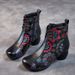 Ethnic Style 2021 New Mom's Plush Warm Cotton Shoes Women's Top Layer Cowhide Printed Chunky Heel Soft Sole Short Boots_vogvips.com