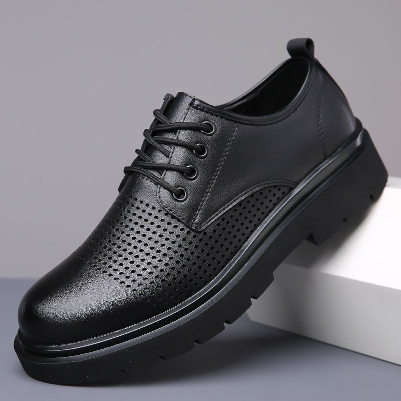 2024 New Autumn British Style Round Leather Men's Business Formal Big Toe Work Shoes_vogvips.com