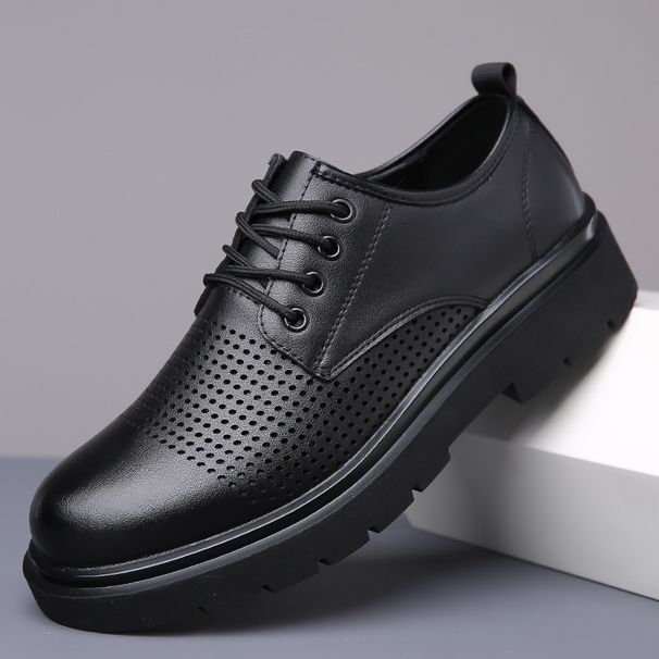 2024 New Autumn British Style Round Leather Men's Business Formal Big Toe Work Shoes_vogvips.com