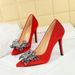3391-H62 Light Luxury Feng Shui Diamond Butterfly Knot Women's Suede Look Thin Super High Heels Single Shoes_vogvips.com