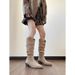 Gravity Shoe Factory Pointed Knee 2025 New Western Style Pleated Pile High Leg Knight Boots_vogvips.com