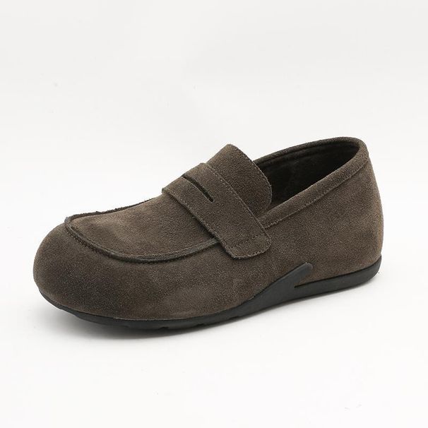 Real Leather~Women's Loafers With Soft Soles, Slip-on Suede Retro Casual Shoes For Daily Wear And Commuting_vogvips.com