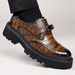 Euro Step Fashion High-Quality Crocodile Pattern Brogue Thick-Soled Pointed Toe Business Leather Versatile Men's Casual Shoes_vogvips.com
