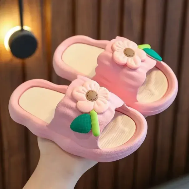 Summer Kids Home Anti Slip Soft Sole Girls Bath Slipper Cartoon Cute Wer Bow Princess Slippers Children Beach Shoes_vogvips.com