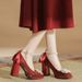 Women's Shoes Spring Classic Style Elegant Basics Casual Business Wedding Party Red Square Toe Mary Jane Wedding Shoes Strap Pearl Waterproof_vogvips.com