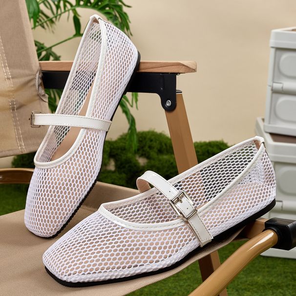 za Foreign Trade Cross-border In-stock Flat Summer Mesh 2025 New Hollow Mary Jane Shoes_vogvips.com