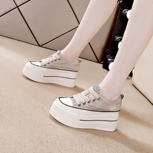 2025 Spring Summer New Thick Sole Height Increasing White Sneakers Women's Canvas Dad Korean Style Single Shoes_vogvips.com