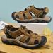 Men's Summer Breathable Leather Sandals, Outdoor Hollow Toe Casual Water Shoes_vogvips.com