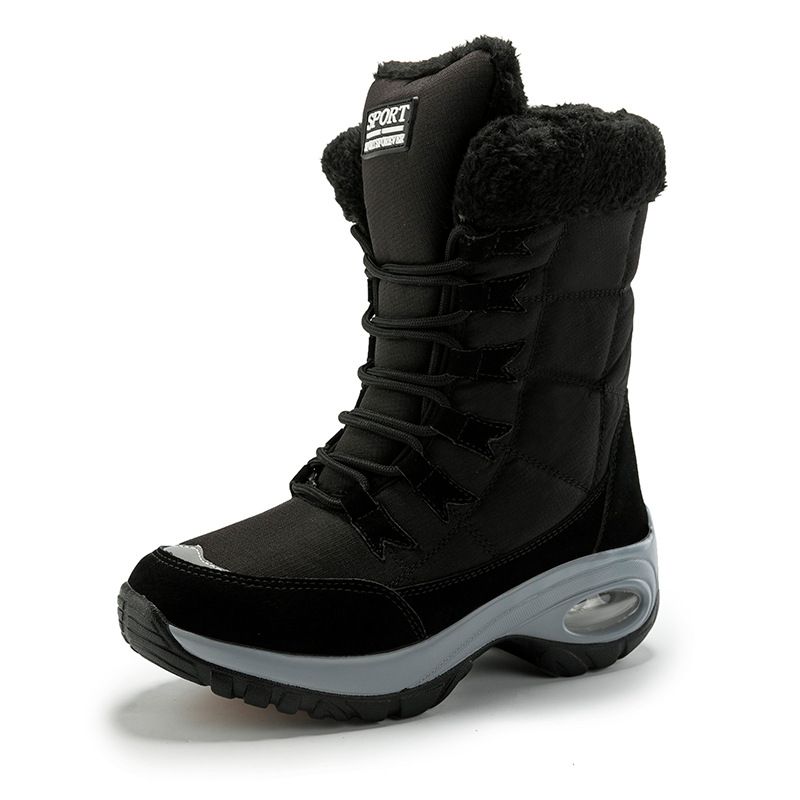 「XGXC」Snow Boots New Winter Women's Shoes Cowhide Non-slip Short-tube Cotton Shoes Thick-soled Wool Women's White Leather And Fur_vogvips.com