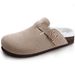 Crestar Suede Clogs For Women Men Winter Fur Lined Fuzzy Cork Footbed Mules Slip On Adjustable Buckle Potato Shoes Cotton Shoes_vogvips.com