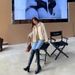 Black Women's 2023 Autumn Winter New Style Patchwork Long Petite Slimming High Tube Over-the-Knee Elastic Boots_vogvips.com