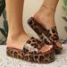 Women's plus Size Leopard Print Slippers round Toe Thick Sole One Strap Design Leather Shoes_vogvips.com