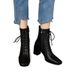 Jinbukang Women's Short High Chunky Heel French Martin Elegant Slim Boots Lace-up Soft Leather Square Toe Cut_vogvips.com