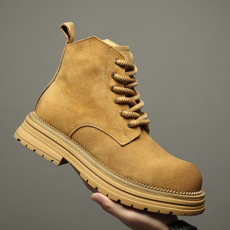 Martin Boots Men's Thick-soled Heightening Wind Matte Tooling Rhubarb Boots Men's High-top Leather Short Boots_vogvips.com