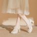Women's Shoes Classic Elegant Elegant Square-Toe Satin Bridal Heels With Pearl Accents Comfortable Chunky Heel Wedding Shoes For Bride & Bridesmaids_vogvips.com