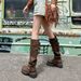 Distressed Leather Knee-High Stacked Boots For Women - Chunky Platform Cowboy Boots With Wrinkle Design - Retro Riding Boots In Black & Brown_vogvips.com