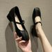 French Mary Jane Women's Mid 2025 Spring Autumn New Style Square Toe Small Leather Shoes With A Buckle And Thick Heel,_vogvips.com