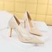 Banquet Women's Shoes Slim High Heels Shallow Mouth Pointed Toe Stiletto High Heels Mesh Hollow Lace Single Shoes_vogvips.com