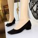 8291 Style Square Toe Shallow Mouth Simple Plain Suede Trimmed Women's Shoes, Thick Low Heel Professional OL Single Shoe_vogvips.com
