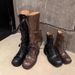 Cowhide Version Of MIU's Thick-soled Heightened Boots, Women's Autumn And Winter High Knight Boots, Wide Western Cowboy Boots_vogvips.com